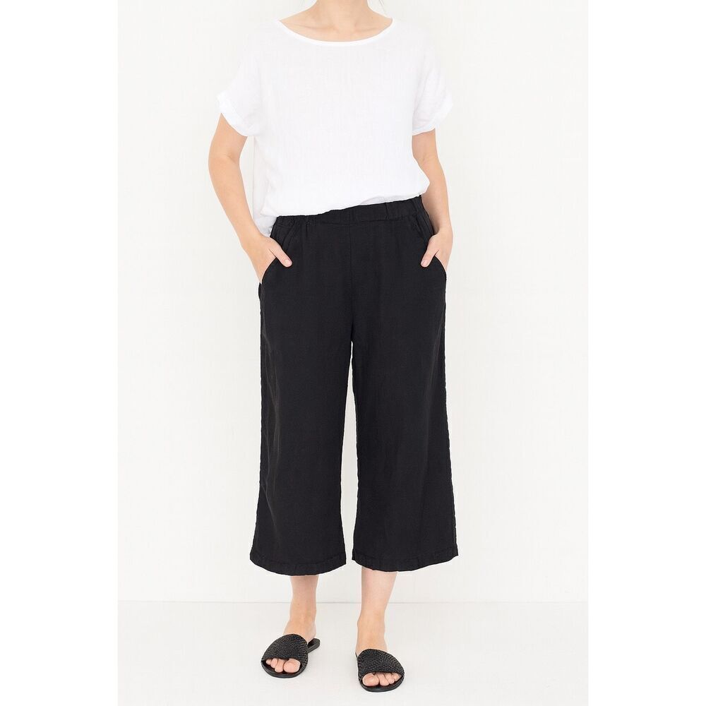 CP Shades 100% Linen Cropped Wide Leg Pant Black Size Small